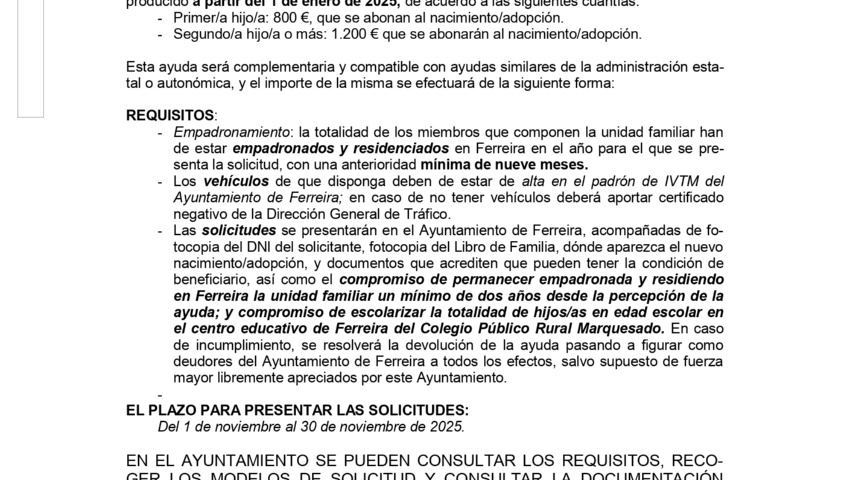 AYUDAS A LA FAMILIA 2025: CONVOCATORIA PROGRAMA DE AYUDAS POR NA CIMIENTO/ADOPCIÓN