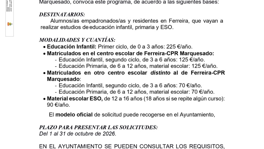 DESDE EL 1 AL 31 DE OCTUBRE SE PUDEN SOLICITAR LAS AYUDAS AL ESTUDIO 2026
