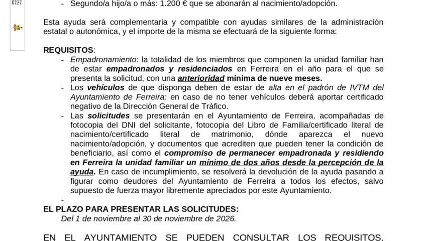 AYUDAS A LA FAMILIA 2026: CONVOCATORIA PROGRAMA DE AYUDAS POR NACIMIENTO/ADOPCIÓN