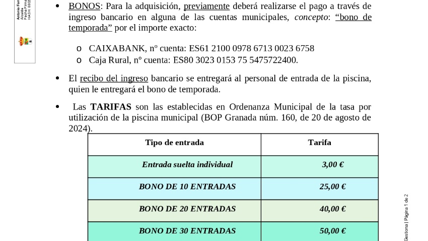 APERTURA DE LA PISCINA MUNICIPAL, EL MIÉRCOLES DE 1 JULIO APERTURA DE LA PISCINA MUNICIPAL, EL MIÉRCOLES DE 1 JULIO