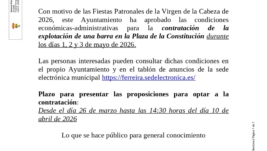 EXPLOTACIÓN DE LA BARRA EN LAS FIESTAS PATRONALES DE LA VIRGEN DE LA CABEZA 2026 EXPLOTACIÓN DE LA BARRA EN LAS FIESTAS PATRONALES DE LA VIRGEN DE LA CABEZA 2026