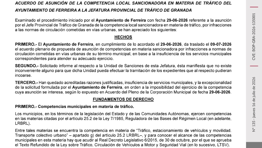 LA JEFATURA PROVINICAL DE TRÁFICO DE GRANADA ASUME LA COMPETENCIA DE TRÁFICO EN FERREIRA LA JEFATURA PROVINICAL DE TRÁFICO DE GRANADA ASUME LA COMPETENCIA DE TRÁFICO EN FERREIRA